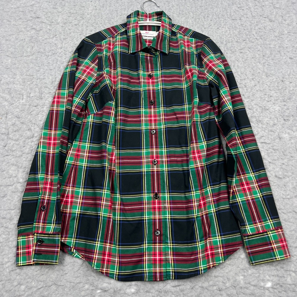 Vineyard Vines Top Women's Size 2‎ Red/Green Plaid With Cashmere Button Up Shirt